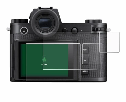 Image of the device Leica SL3 (Display + top plate display) with a wide variety of screen protectors.