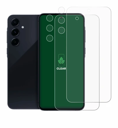 Image of the device Samsung Galaxy A55 5G (Front+Camera) with a wide variety of screen protectors.