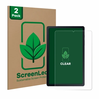 Front side of a product packaging with the brand logo ScreenLeaf. Next to it is the device Samsung Galaxy Tab S6 Lite WiFi 202