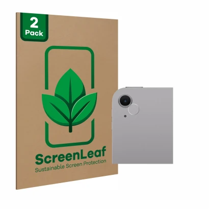 Front side of a product packaging with the brand logo ScreenLeaf. Next to it is the device Apple iPad Air 13" M2 WiFi 2024 (ON