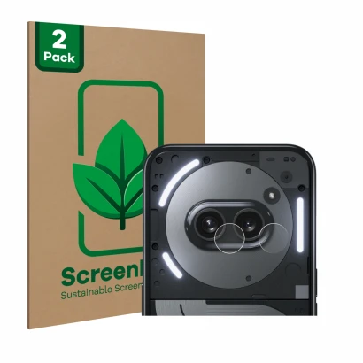 Front side of a product packaging with the brand logo ScreenLeaf. Next to it is the device Nothing Phone (2a) Plus (ONLY Camer