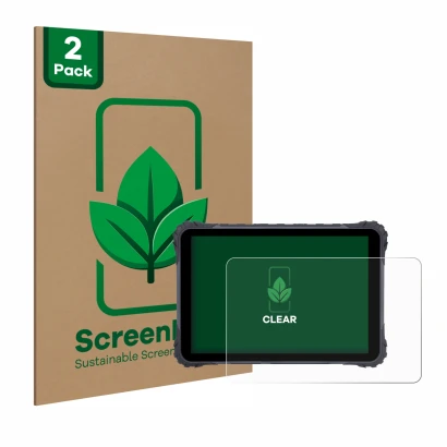 Front side of a product packaging with the brand logo ScreenLeaf. Next to it is the device Topicon MDT865 shown with the corre