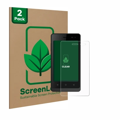 Front side of a product packaging with the brand logo ScreenLeaf. Next to it is the device Logicom Wave 2 shown with the corre