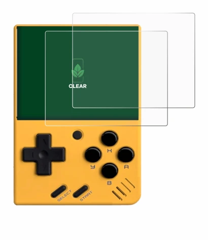 Image of the device Miyoo Mini V4 with a wide variety of screen protectors.