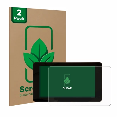 Front side of a product packaging with the brand logo ScreenLeaf. Next to it is the device Raspberry Pi Touchscreen 2 (7") sho