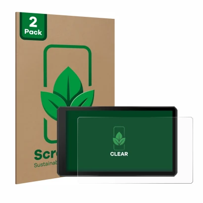 Front side of a product packaging with the brand logo ScreenLeaf. Next to it is the device Garmin Tread 2 Powersport 6" shown 
