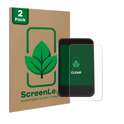Front side of a product packaging with the brand logo ScreenLeaf. Next to it is the device Freesky YL81F shown with the corres