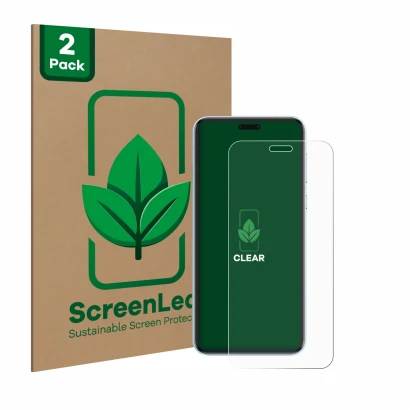 Front side of a product packaging with the brand logo ScreenLeaf. Next to it is the device Honor Magic 7 RSR shown with the co