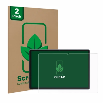 Front side of a product packaging with the brand logo ScreenLeaf. Next to it is the device Suaat S10 10" shown with the corres