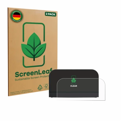 Front side of a product packaging with the brand logo ScreenLeaf. Next to it is the device Nintendo Switch 2 Station shown wit