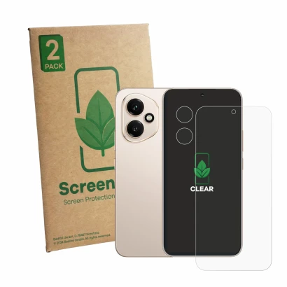 Front side of a product packaging with the brand logo ScreenLeaf. Next to it is the device Honor 400 (Front+Camera) shown with