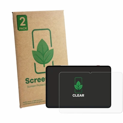 Front side of a product packaging with the brand logo ScreenLeaf. Next to it is the device Redmagic Astra NP05J shown with the