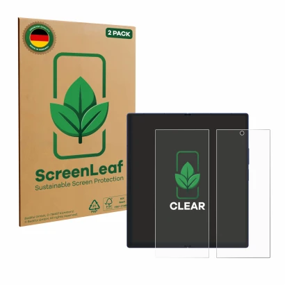 Front side of a product packaging with the brand logo ScreenLeaf. Next to it is the device Samsung Galaxy Z Fold 7 (Inner disp