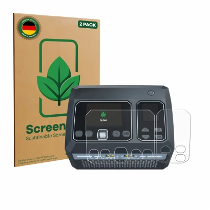 Front side of a product packaging with the brand logo ScreenLeaf. Next to it is the device SkyRc D750 Mix shown with the corre