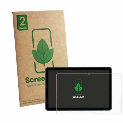 Front side of a product packaging with the brand logo ScreenLeaf. Next to it is the device Blackview Oscal Pad 30 shown with t