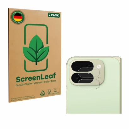 Front side of a product packaging with the brand logo ScreenLeaf. Next to it is the device Google Pixel 10 Pro Fold (ONLY Came