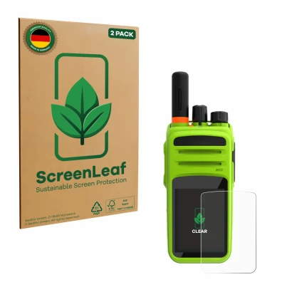 Front side of a product packaging with the brand logo ScreenLeaf. Next to it is the device Talkpod N58 Plus shown with the cor