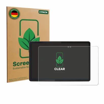 Front side of a product packaging with the brand logo ScreenLeaf. Next to it is the device Lenovo Idea Tab 11