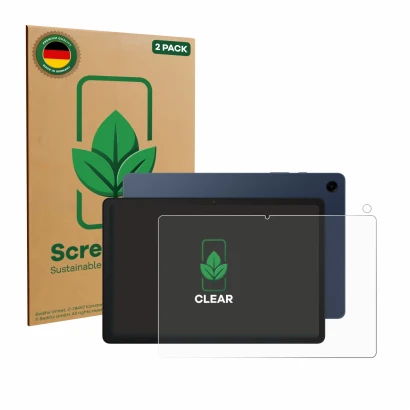 Front side of a product packaging with the brand logo ScreenLeaf. Next to it is the device Samsung Galaxy Tab A9 Plus (Front+C