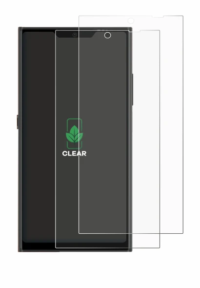 Image of the device Jolla Phone with a wide variety of screen protectors.