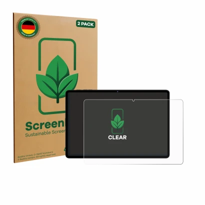 Front side of a product packaging with the brand logo ScreenLeaf. Next to it is the device UJJ U7 11" shown with the correspon