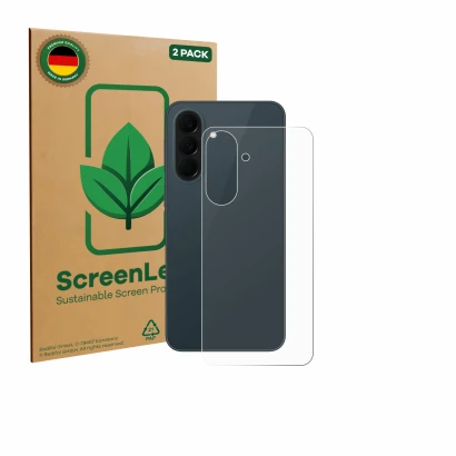 Front side of a product packaging with the brand logo ScreenLeaf. Next to it is the device Samsung Galaxy A37 5G (Back) shown 