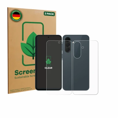 Front side of a product packaging with the brand logo ScreenLeaf. Next to it is the device Samsung Galaxy A37 5G (Front+Back) 