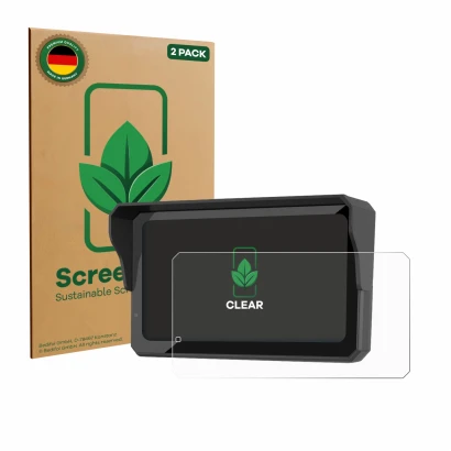 Front side of a product packaging with the brand logo ScreenLeaf. Next to it is the device Carpuride W602S Pro shown with the 