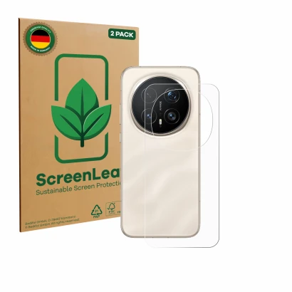 Front side of a product packaging with the brand logo ScreenLeaf. Next to it is the device Honor Magic 8 Pro (Back) shown with