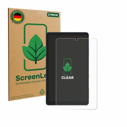 Front side of a product packaging with the brand logo ScreenLeaf. Next to it is the device Chuwi AuPad Mini shown with the cor