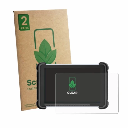 Front side of a product packaging with the brand logo ScreenLeaf. Next to it is the device MUCAR 892BT shown with the correspo