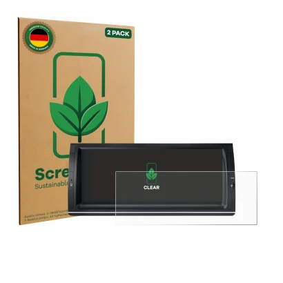 Front side of a product packaging with the brand logo ScreenLeaf. Next to it is the device Xtrons PX1453BLHGS 10.25" shown wit