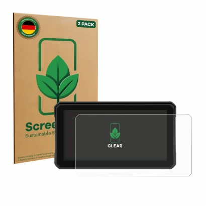 Front side of a product packaging with the brand logo ScreenLeaf. Next to it is the device GOHHDL A4058 6" shown with the corr