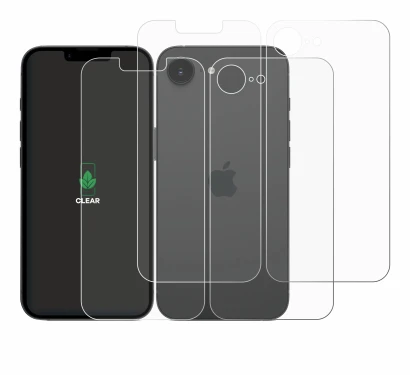 Image of the device Apple iPhone 17e (Front+Back) with a wide variety of screen protectors.