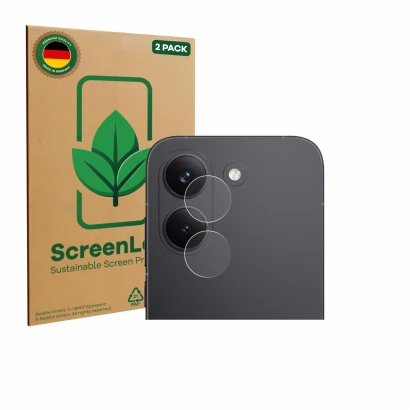 Front side of a product packaging with the brand logo ScreenLeaf. Next to it is the device Xiaomi Poco X8 Pro (ONLY Camera Len
