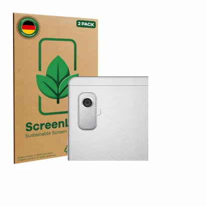 Front side of a product packaging with the brand logo ScreenLeaf. Next to it is the device Lenovo Tab M9 (ONLY Camera Lens) sh