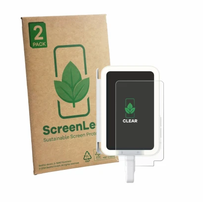 Front side of a product packaging with the brand logo ScreenLeaf. Next to it is the device Insta360 Snap shown with the corres