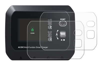 Image of the device SkyRc Q100 Neo with a wide variety of screen protectors.