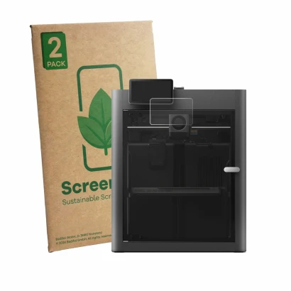Front side of a product packaging with the brand logo ScreenLeaf. Next to it is the device Bambu Lab X2D shown with the corres