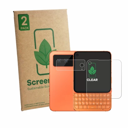 Front side of a product packaging with the brand logo ScreenLeaf. Next to it is the device Unihertz Titan 2 Elite Pro (Front+C