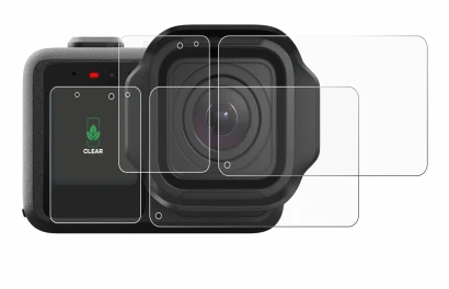 Image of the device GoPro Mission 1 with a wide variety of screen protectors.