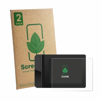 Front side of a product packaging with the brand logo ScreenLeaf. Next to it is the device XP-PEN Star G430S shown with the co
