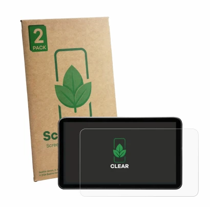 Front side of a product packaging with the brand logo ScreenLeaf. Next to it is the device Portkeys LS7P 7" shown with the cor