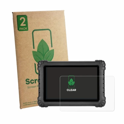 Front side of a product packaging with the brand logo ScreenLeaf. Next to it is the device Autel MaxiSYS MS906 MAX shown with 