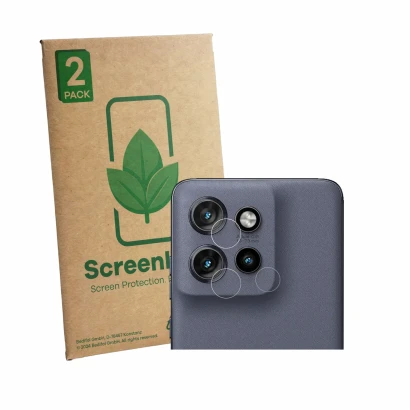 Front side of a product packaging with the brand logo ScreenLeaf. Next to it is the device Motorola Edge 60 Neo (ONLY Camera L