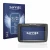 Front side of a product packaging with the brand logo Savvies. Next to it is the device Dacia Media Nav shown with the corresp