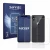 Front side of a product packaging with the brand logo Savvies. Next to it is the device Apple iPhone X (Front+Back) shown with