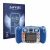 Front side of a product packaging with the brand logo Savvies. Next to it is the device Vtech Kidizoom Duo 5.0 shown with the 