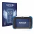 Front side of a product packaging with the brand logo Savvies. Next to it is the device Vtech Storio Max XL 2.0 shown with the