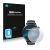 Front side of a product packaging with the brand logo Savvies. Next to it is the device Xiaomi Watch S1 Pro shown with the cor